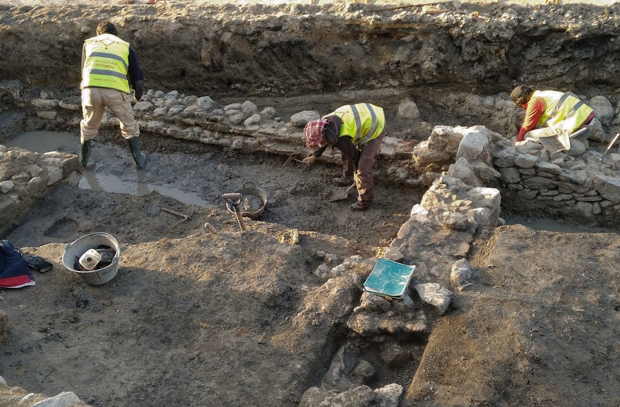 Excavació arqueològica de les restes de la ciutat romana d'Aquae Calidae, a Caldes de Malavella (gener 2018), sota la direcció de l'arqueòleg Joan Llinàs i Pol.